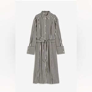 NWOT New! H&M tie belt shirt stripe dress medium striped black cream